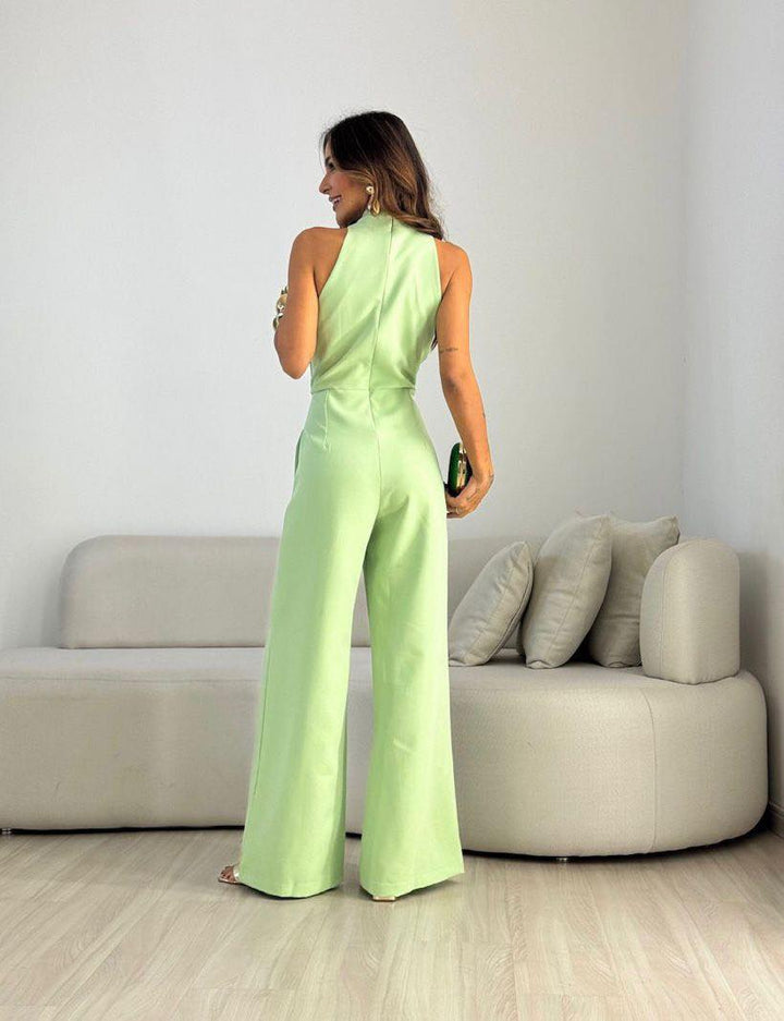 Kamwi - Macacão Elegante Com Decote Drapeado e Pernas Largas