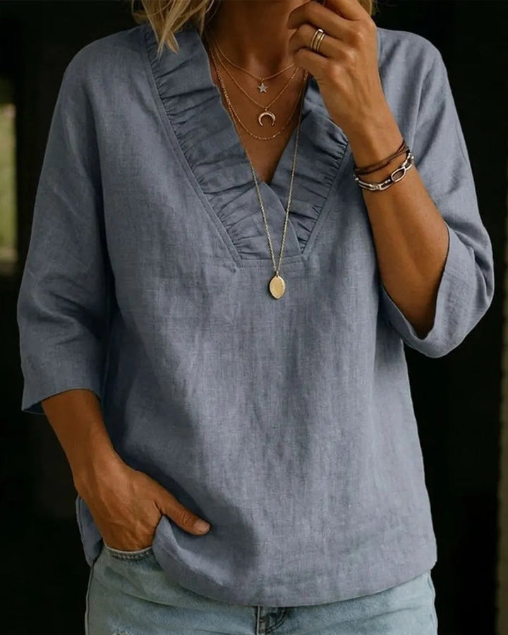 Elianne - Blusa Com Decote Em V e Folhos