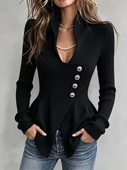 Melysa - Camisola de Malha Canelada com Detalhe Assimétrico de Botões