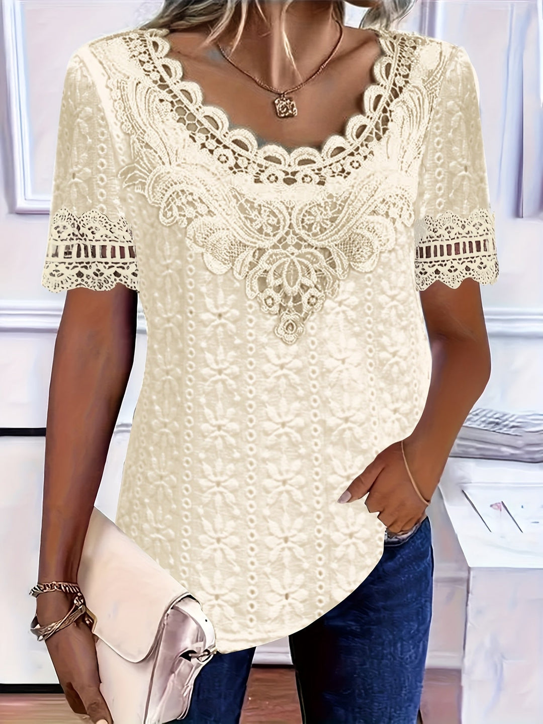 Rickea - Blusa Elegante De Manga Curta