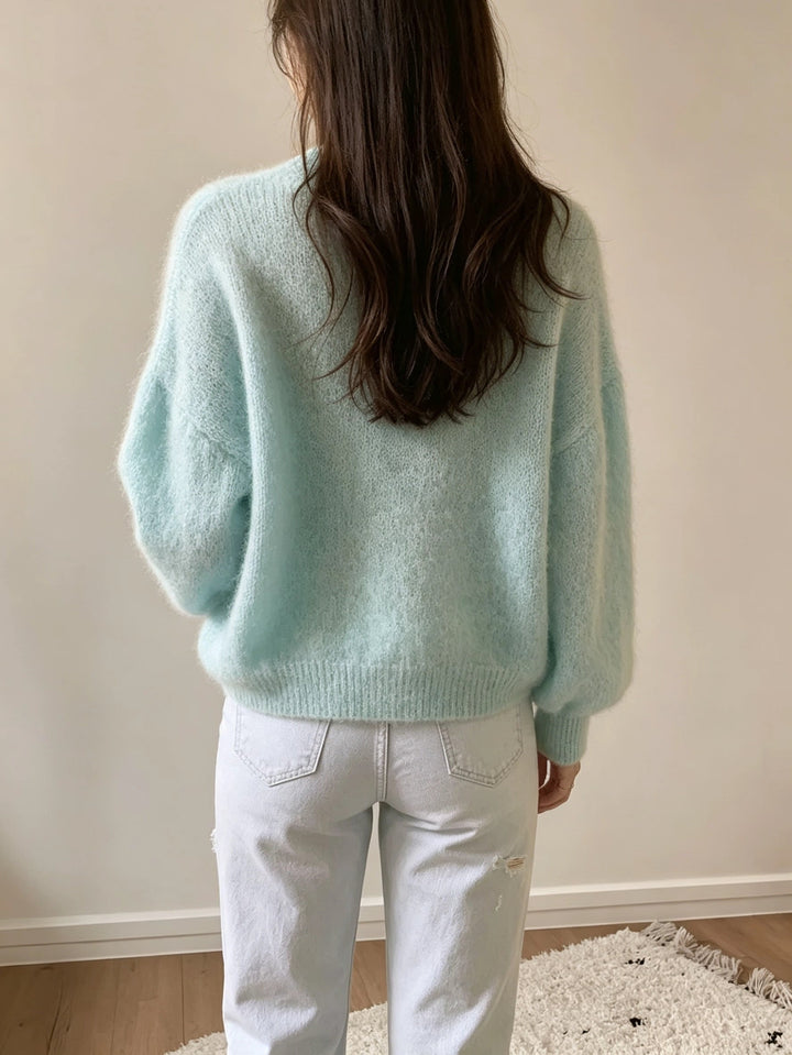 Margaretha - Camisola de Malha Com Gola Redonda e Mangas Balão