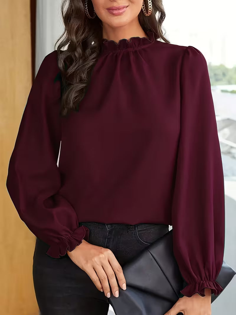 Aurelija - Blusa com Gola com Folhos e Mangas Bufantes