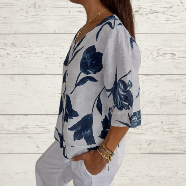 Despoina - Top Elegante Com Estampado Floral e Botões
