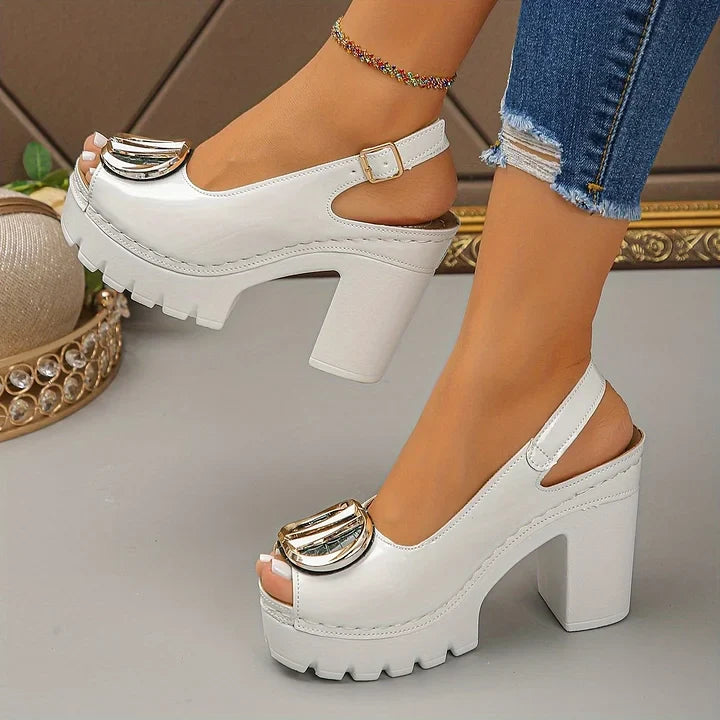 Megyn - Sapatos de Salto Alto Com Fivela Metálica Vintage