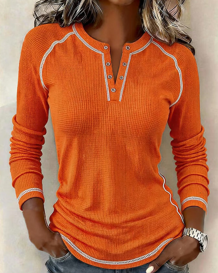 Maisy - Camisola Henley Com Padrão Waffle e Mangas Compridas