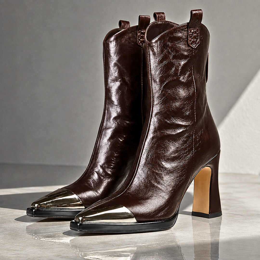 Dobila - Botas De Cano Curto Estilo Western Com Biqueira Metalizada