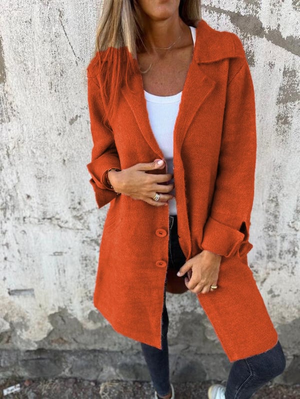 Baylea - Casaco Longo Casual de lã Com Lapela e Botões Simples