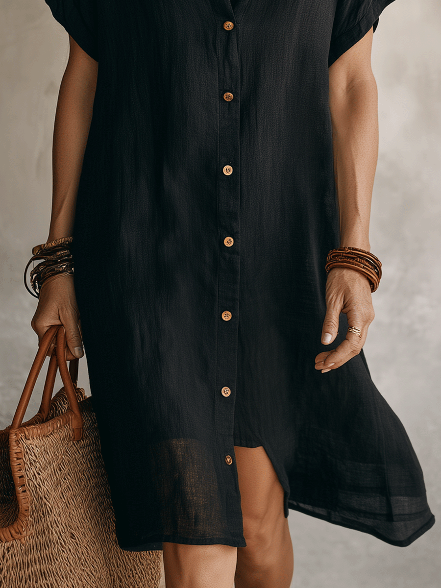 Nilisha - Vestido-Camisa Midi Em Linho e Algodão
