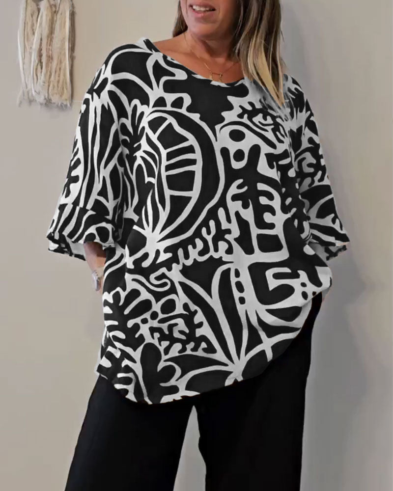 Prabodhi - Top largo Com Estampado Abstrato
