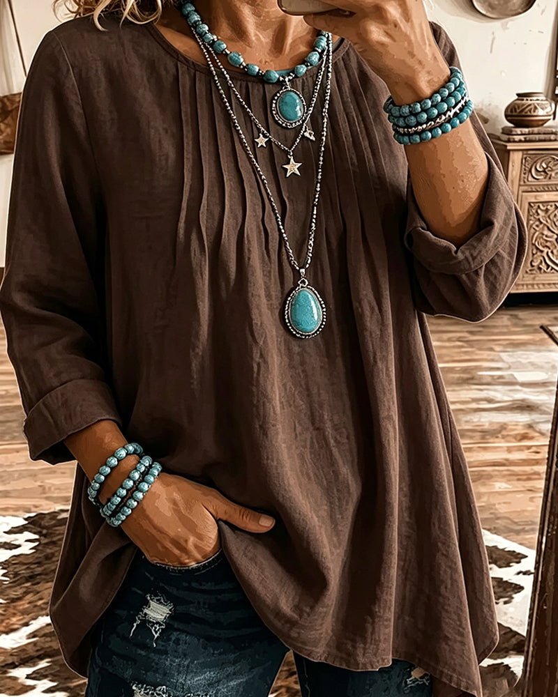 Taireen - Blusa Túnica Plissada Estilo Boho