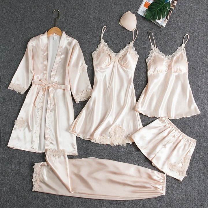 Noga - Conjunto de Roupa de Dormir de Seda com 5 Peças
