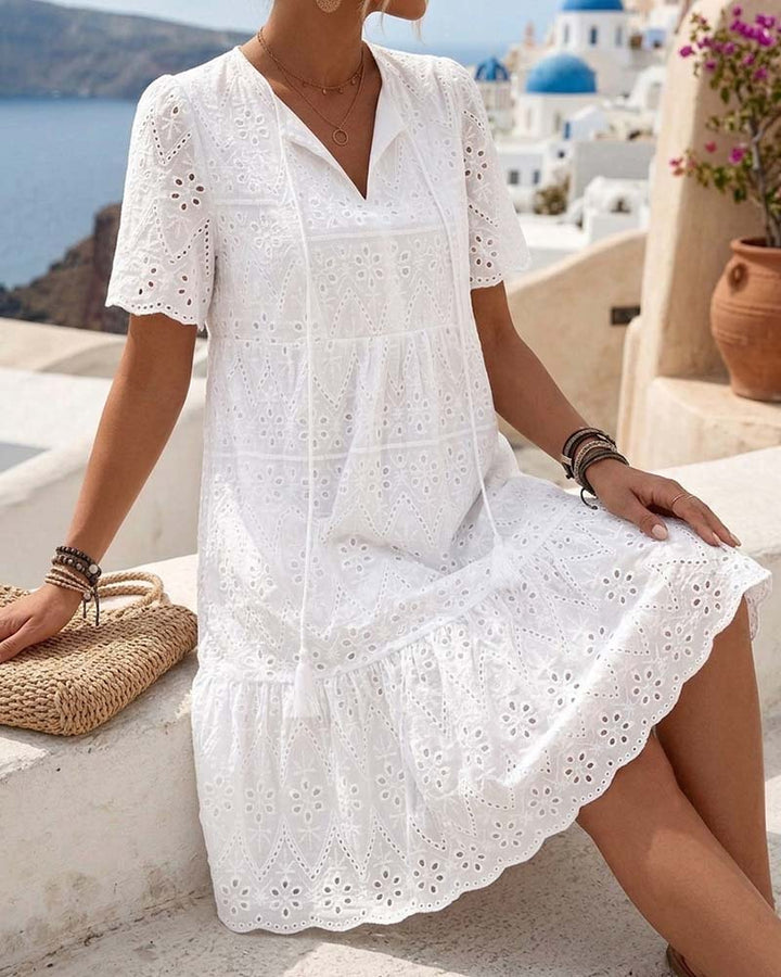 Aphinya - Vestido Com Rendilhado E Mangas Curtas