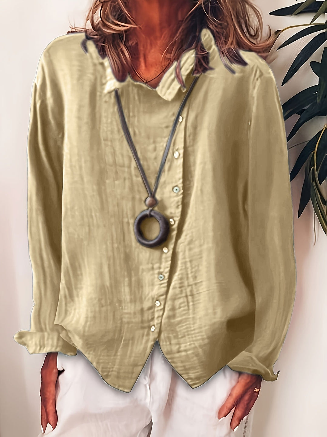 Ristia - Blusa Casual De Manga Comprida Com Botões