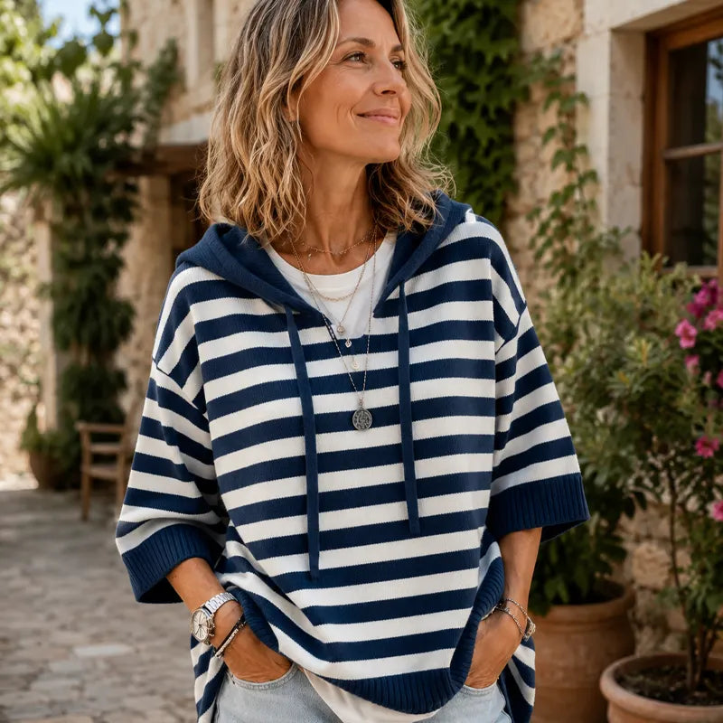 Kiera - Camisola Com Capuz Às Riscas De Corte Largo