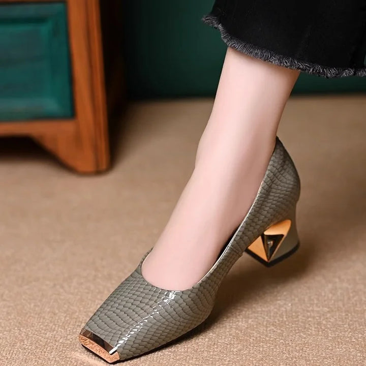 Merja - Sapatos De Salto Alto Com Padrão De Pele De Cobra E Salto Grosso