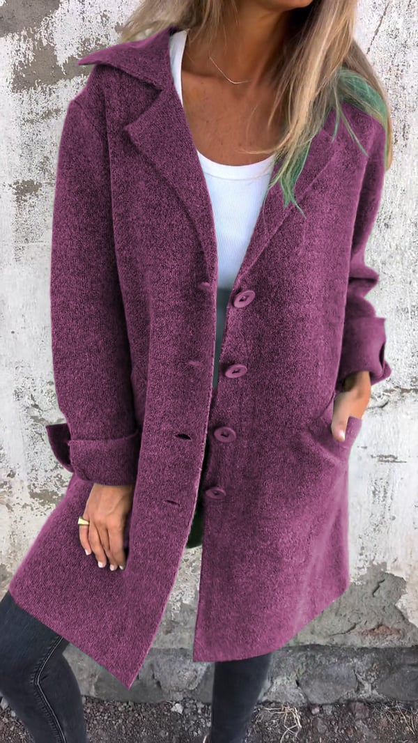 Baylea - Casaco Longo Casual de lã Com Lapela e Botões Simples