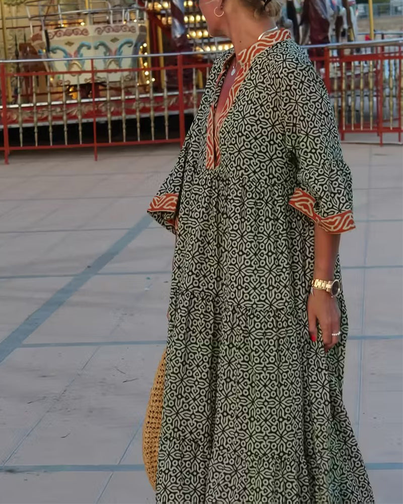 Amandi - Vestido Maxi Com Decote em V Estampado