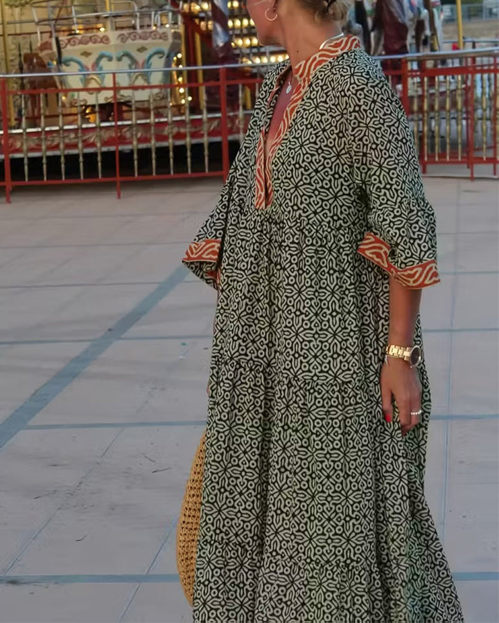 Amandi - Vestido Maxi Com Decote em V Estampado