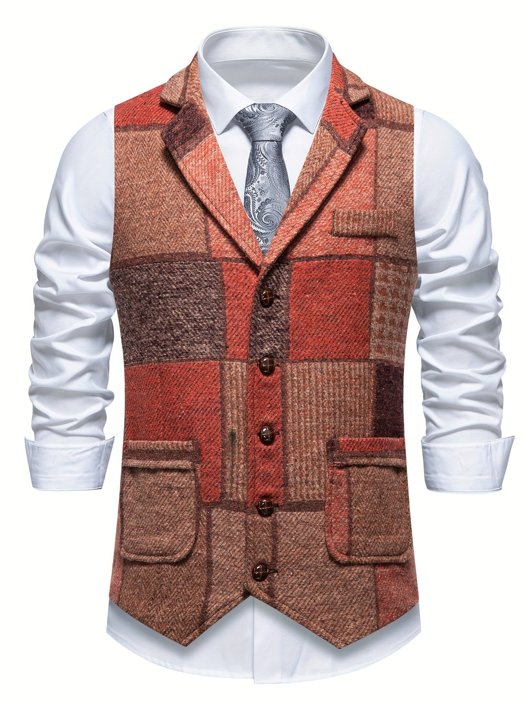 Saverse - Colete em tweed com Padrão em Espinha de Peixe em Patchwork