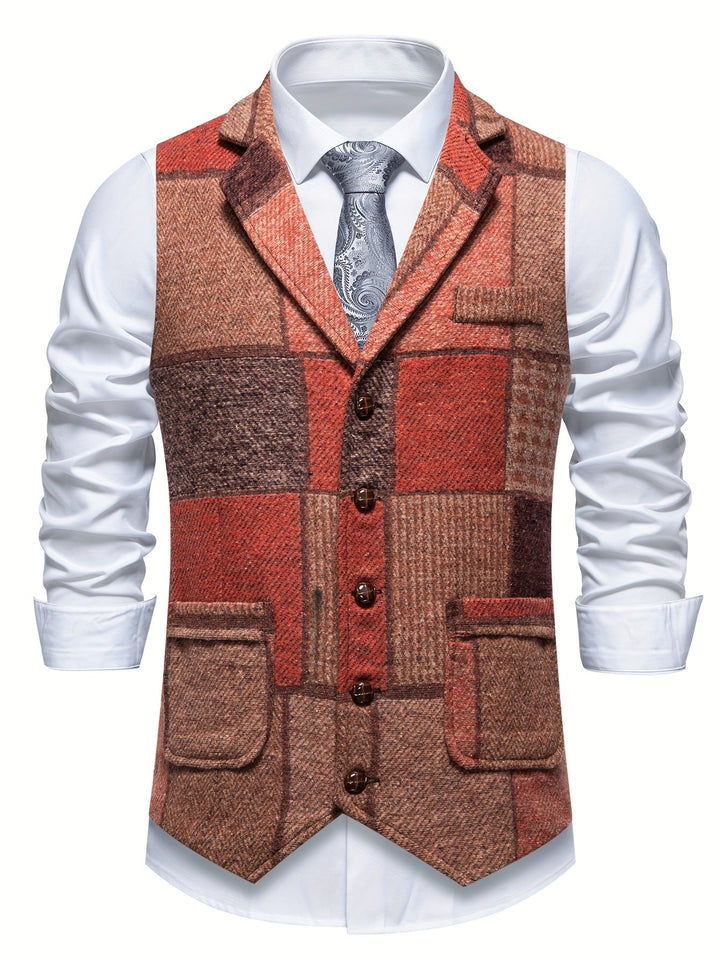 Saverse - Colete em tweed com Padrão em Espinha de Peixe em Patchwork