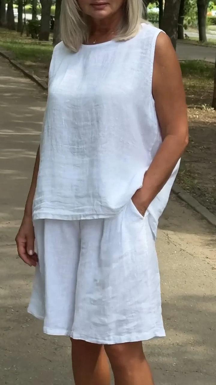 Jileana - Blusa Sem Mangas Respirável e Calções Largos