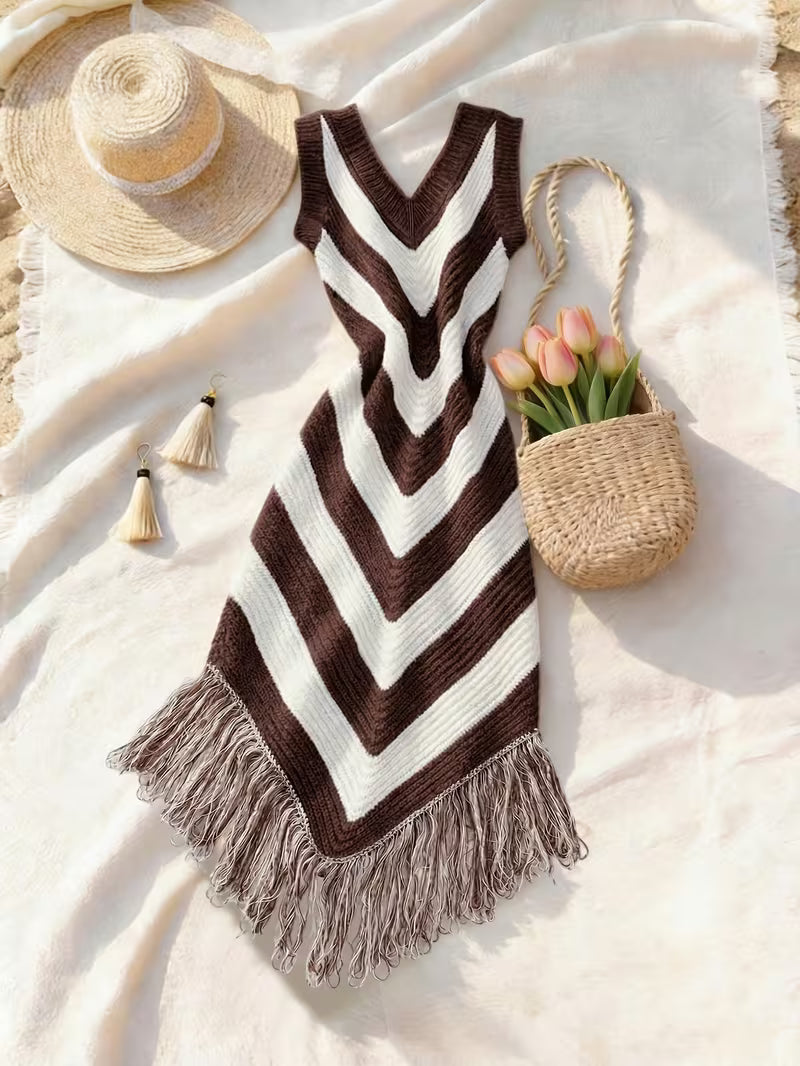 Foley - Vestido De Praia Elástico Com Bainha Com Franjas
