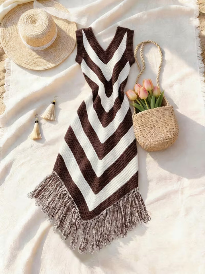 Foley - Vestido De Praia Elástico Com Bainha Com Franjas