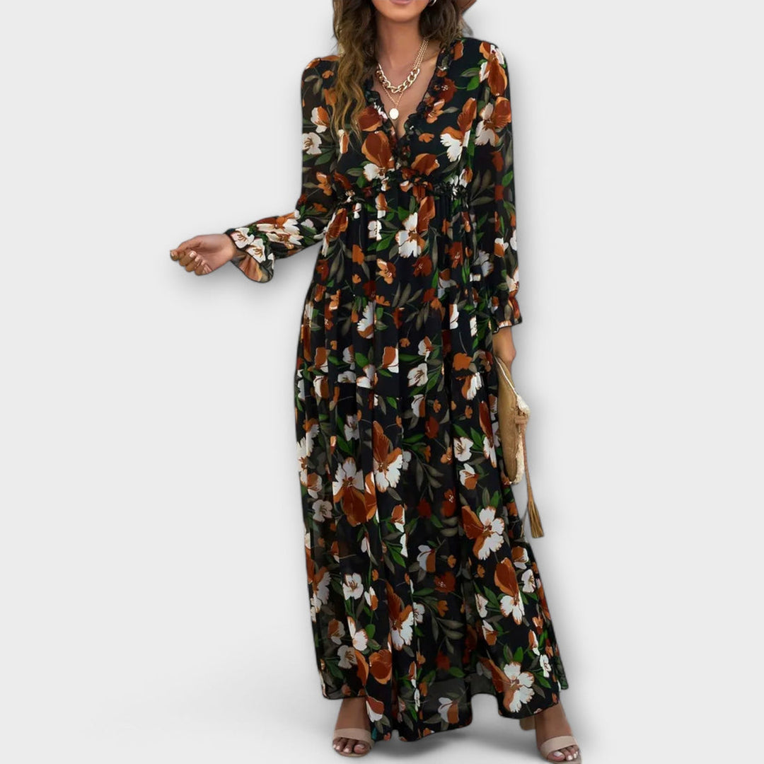 Lukrecija - Vestido longo Com Estampa Floral e Decote em V