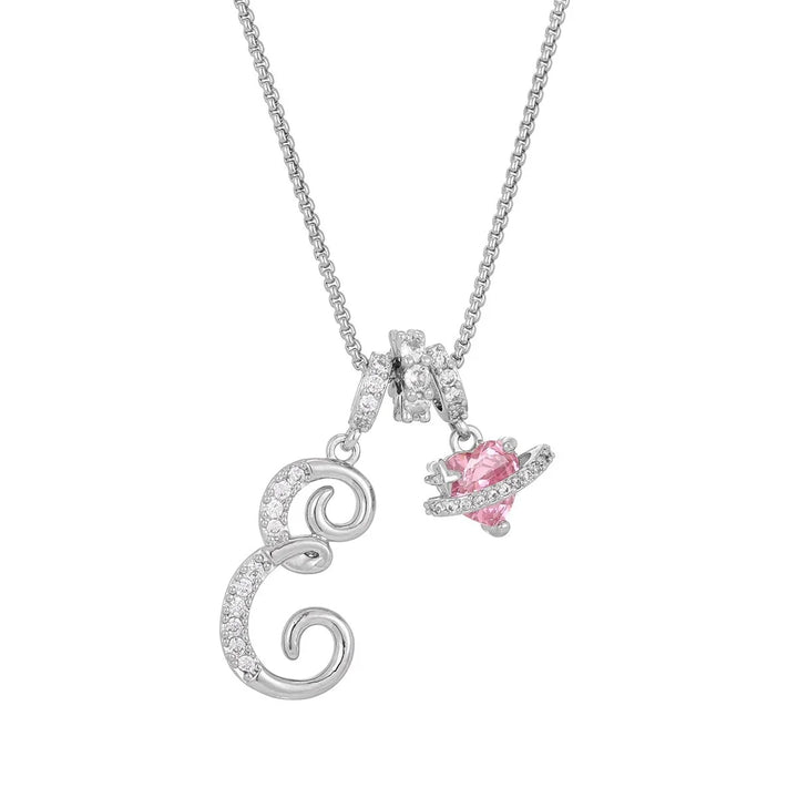 Nerute - Colar Com Inicial e Pingente em Forma de Coração Rosa