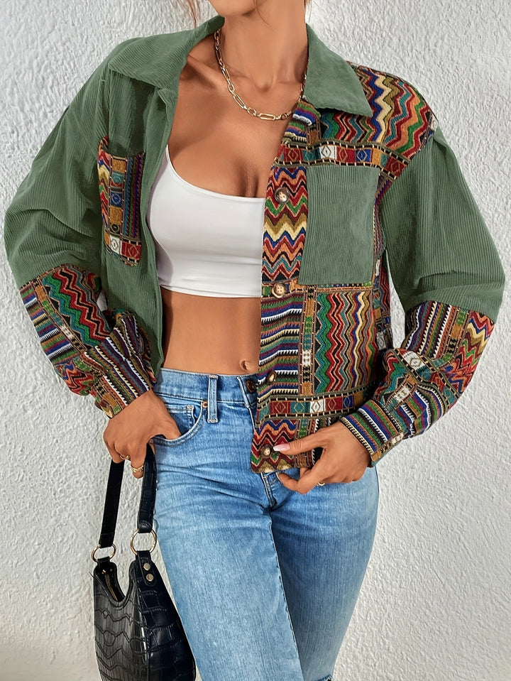 Amelina - Casaco De Veludo Cotelê Com Botões E Padrão Patchwork Boho