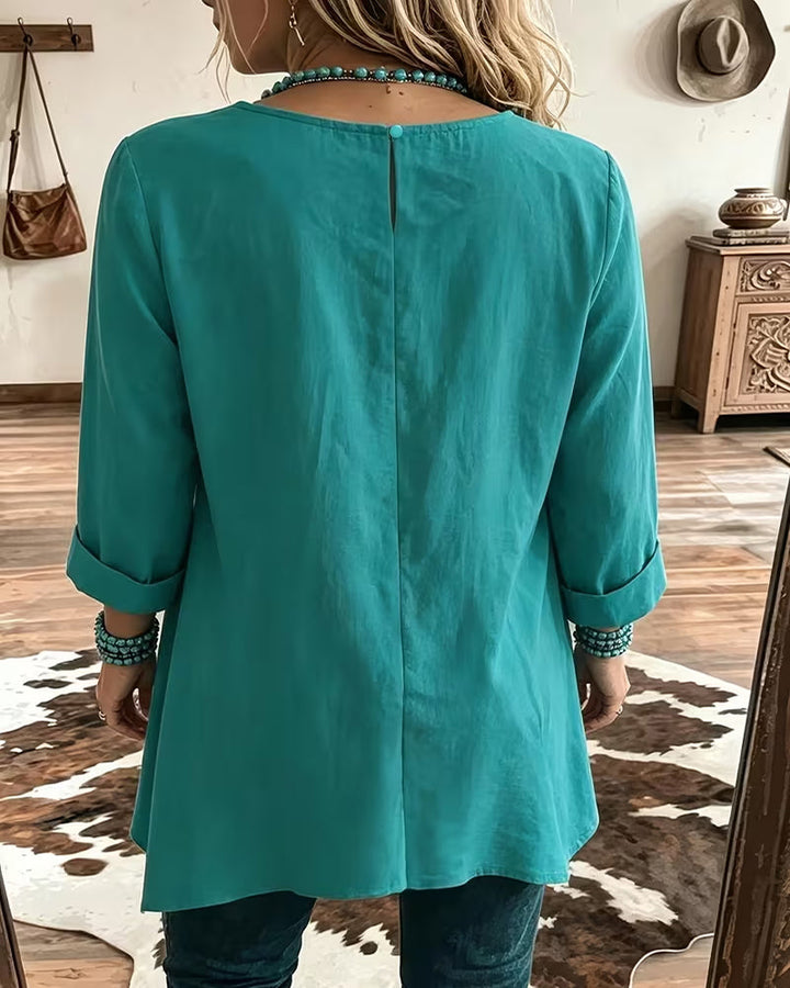 Taireen - Blusa Túnica Plissada Estilo Boho
