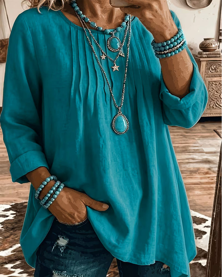 Taireen - Blusa Túnica Plissada Estilo Boho