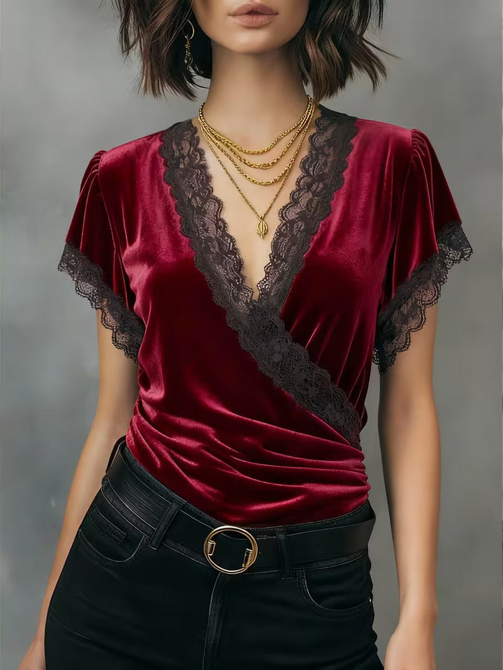 Jalisa - Blusa Vintage De Veludo Com Motivo De Cisne