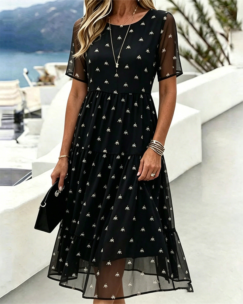 Marci - Vestido MIDI Em Camadas Com Mangas Transparentes E Estampado Floral