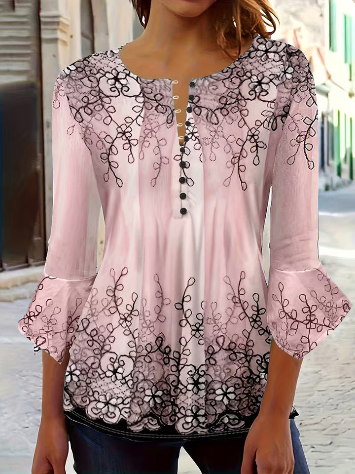 Mesley - Blusa De Manga Curta Com Estampado Floral E Acabamento Com Folhos