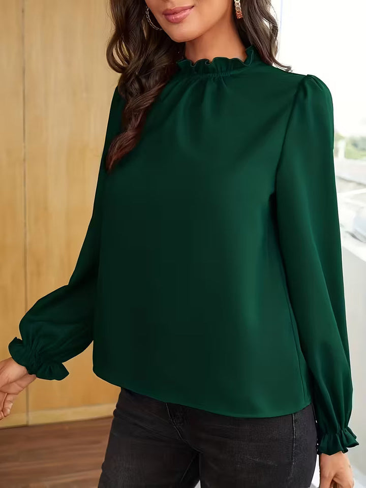 Aurelija - Blusa com Gola com Folhos e Mangas Bufantes
