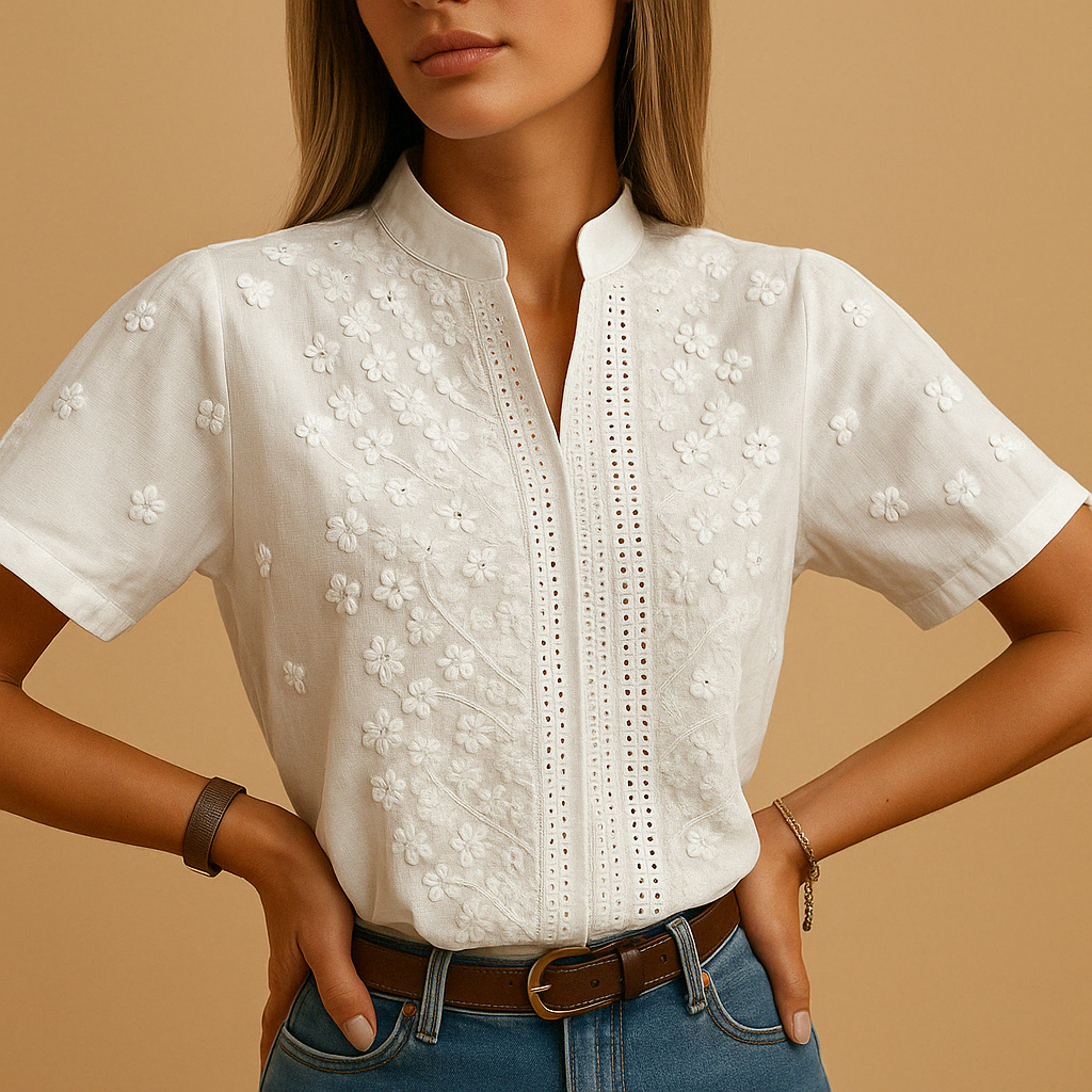 Leanaa - Blusa Moderna Com Bordado Floral