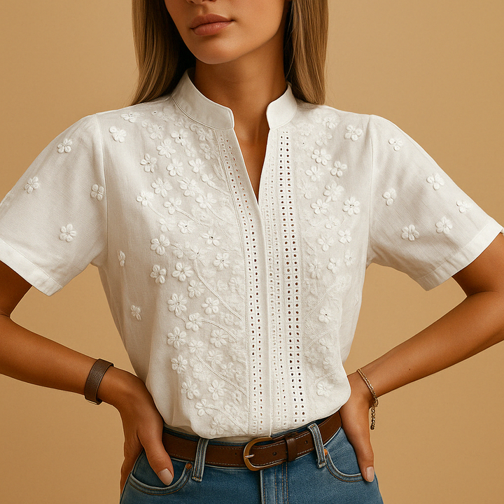 Leanaa - Blusa Moderna Com Bordado Floral