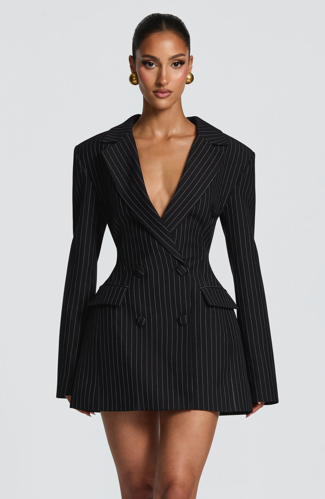 Zaerine - Mini-Vestido Tipo Blazer De Corte À Medida Com Botões Duplos