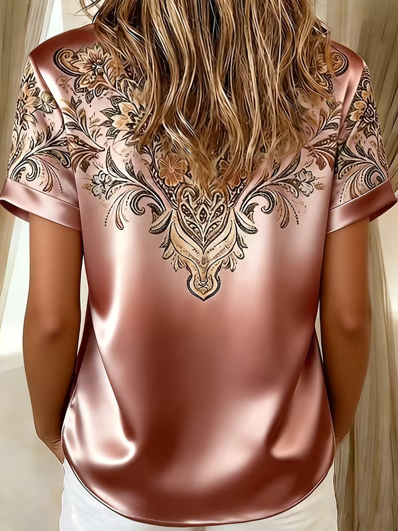 Zirmela - Blusa De Cetim Com Estampado Floral e Botões