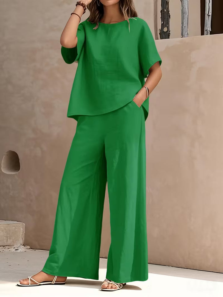 Josy - Conjunto de Camisa de Manga Curta e Calças de Perna Larga