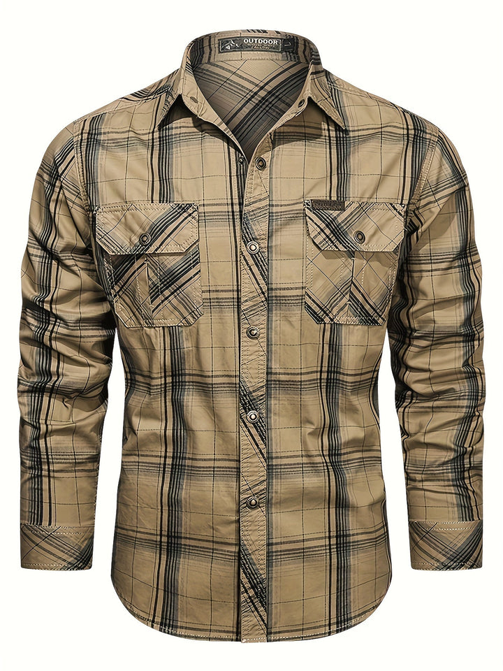 Thimos - Camisa de Manga Comprida Xadrez com Vários Bolsos