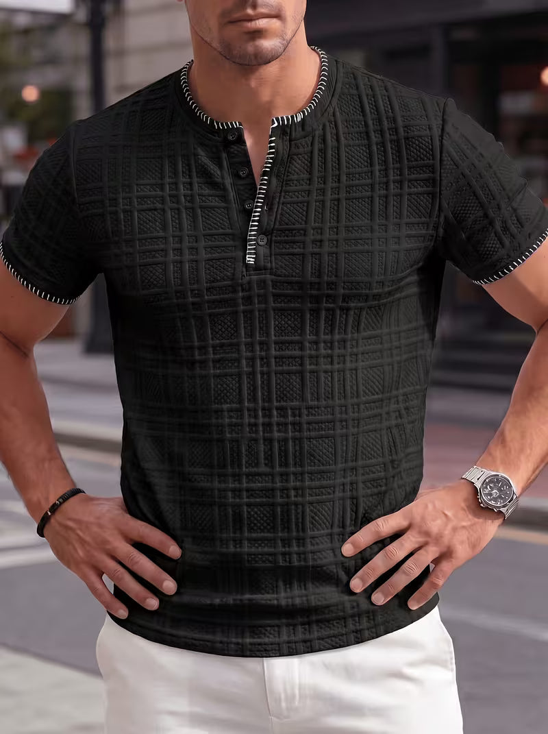Layton - Camiseta Henley De Manga Curta Com Textura