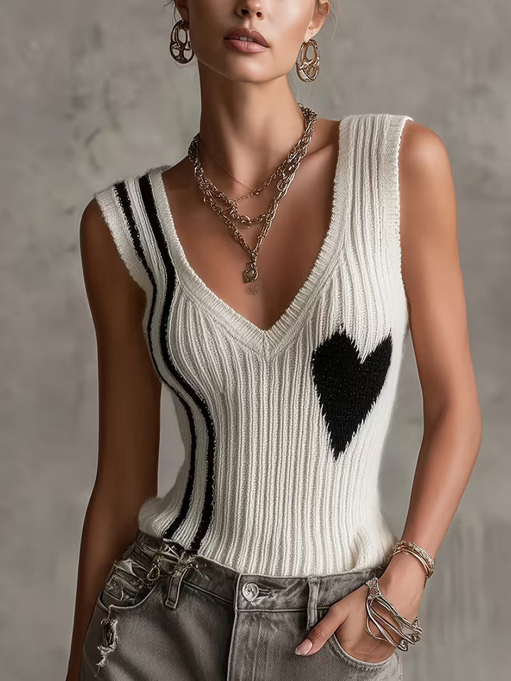 Sutchai - Colete sem Mangas com Padrão Jacquard em forma de Coração