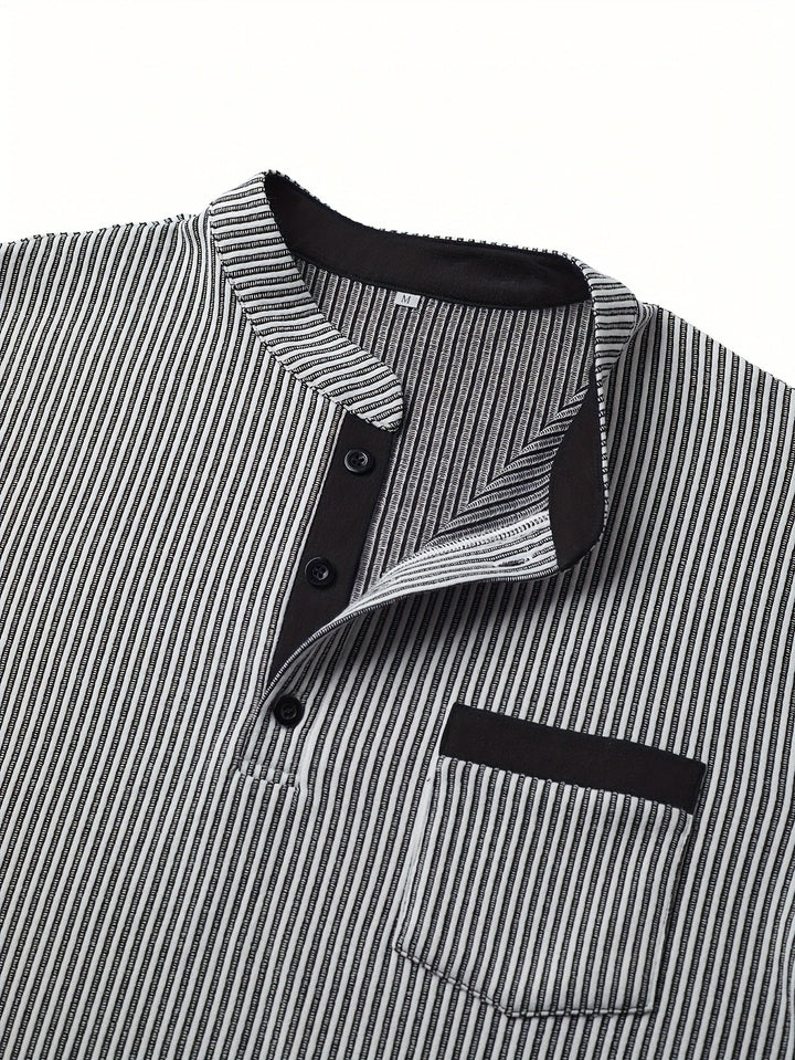 Deegan - Camisa Henley De Manga Comprida Com Gola Às Riscas Texturizada