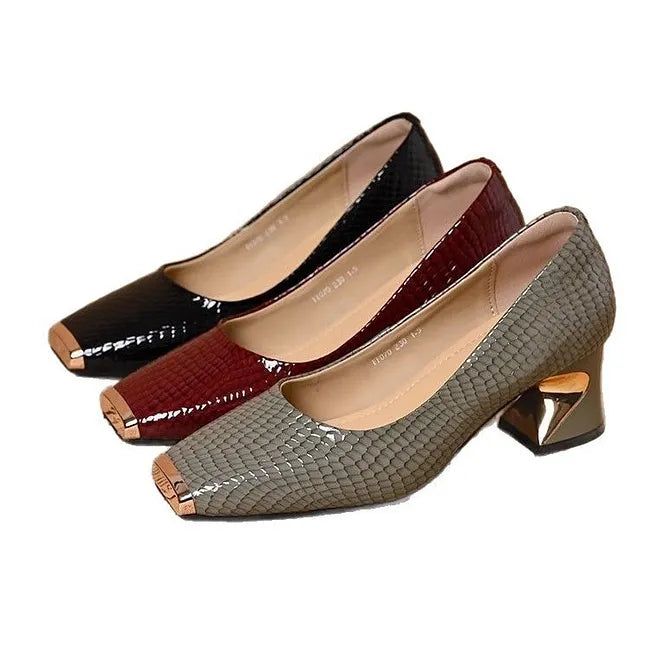 Merja - Sapatos De Salto Alto Com Padrão De Pele De Cobra E Salto Grosso