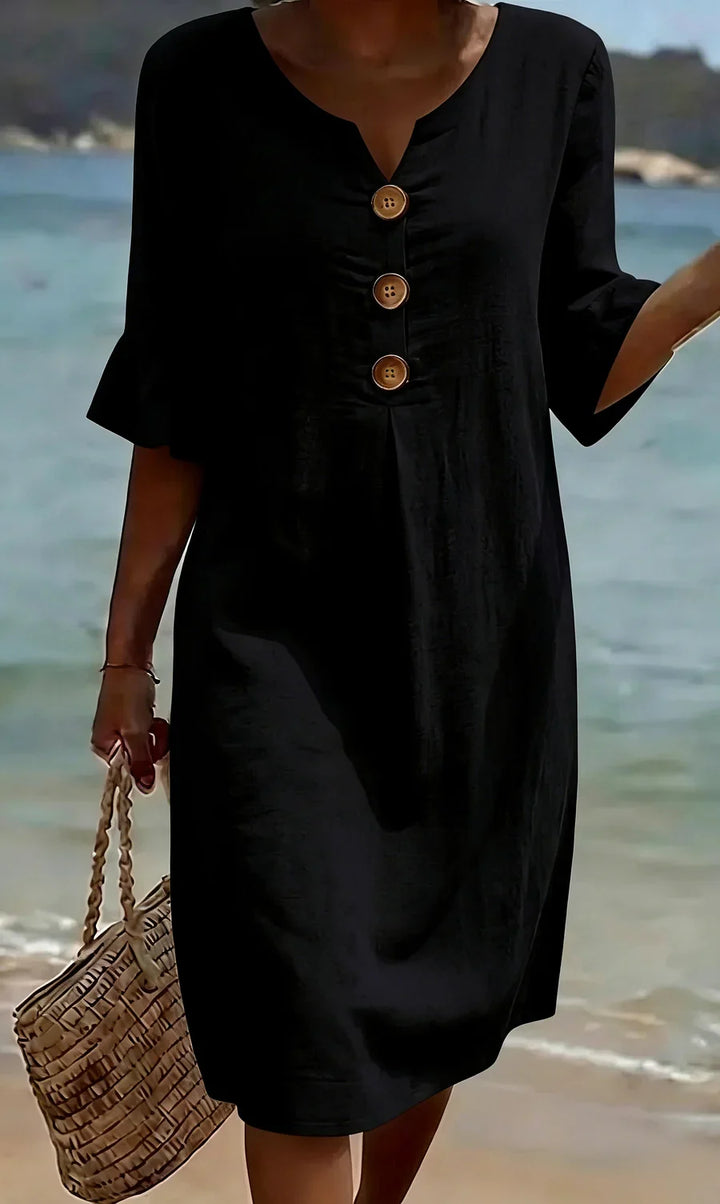 Mlaina - Vestido Midi Elegante Com Botões