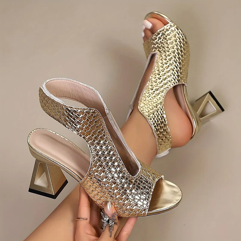 Dunnia - Sapatos de Salto Alto Com Tiras Traseiras Em Tecido Elegante