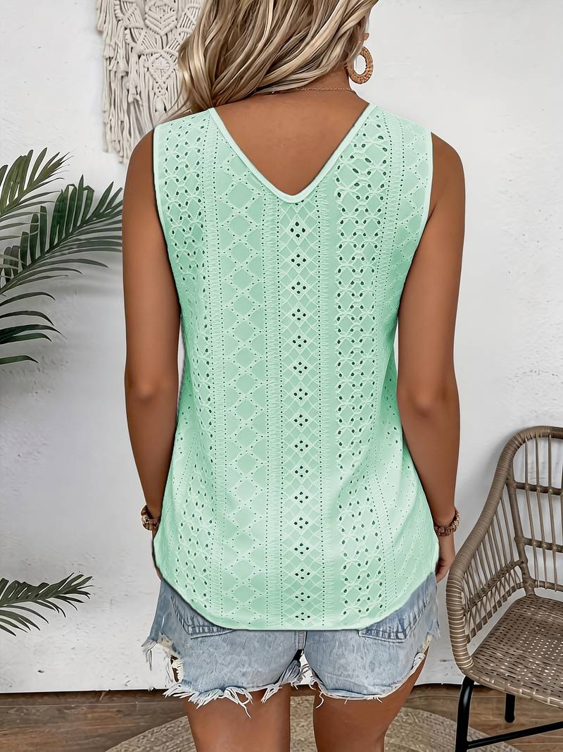 Melique - Top Casual Sem Mangas Com Decote Em V