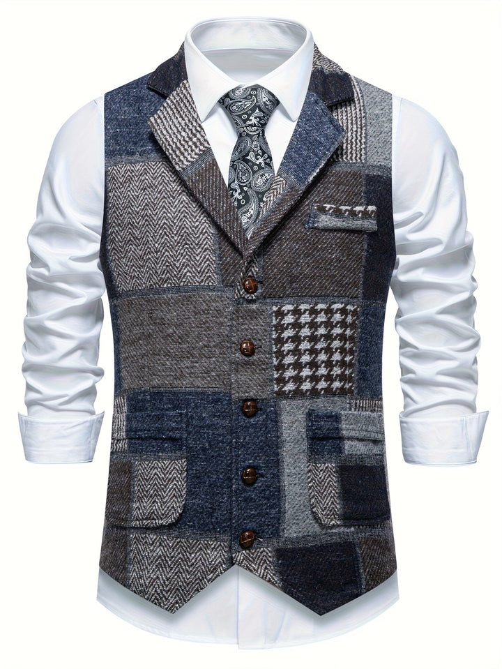 Saverse - Colete em tweed com Padrão em Espinha de Peixe em Patchwork